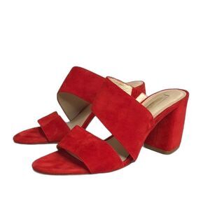 Louise et cie red orange suede strappy block heels  shoes size 8.5m